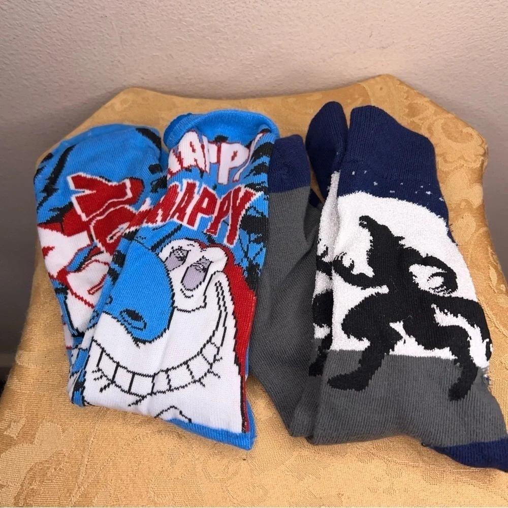 Ren And Stimpy And Werewolf Socks Mens Fun Colorful Red Blue White Adult
